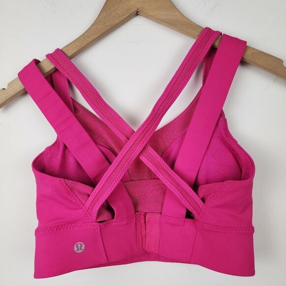 Lululemon Oxygen Sport Bra Magenta Pink Fuchsia Mesh Lace Criss-Cross Strap 6 - Picture 2 of 15